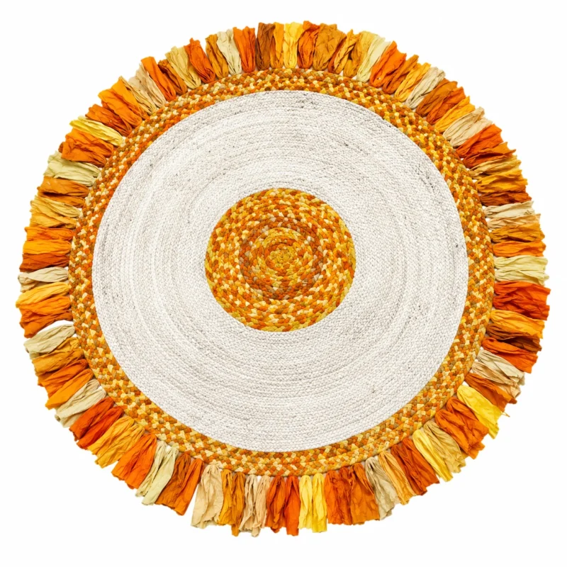 726d1c67-a07e-4e69-8c62-060317ae58ac Orange & Yellow Round Braided Rug – Handmade Boho Fringe Area Rug