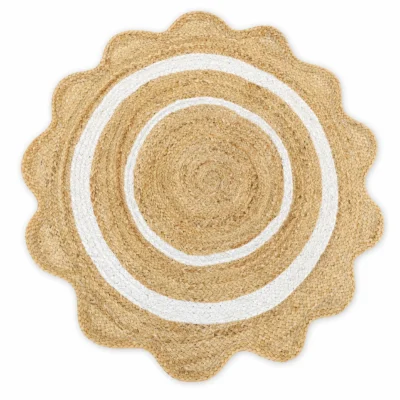 Round Jute Rug – Handwoven Natural Boho Area Rug with White Border