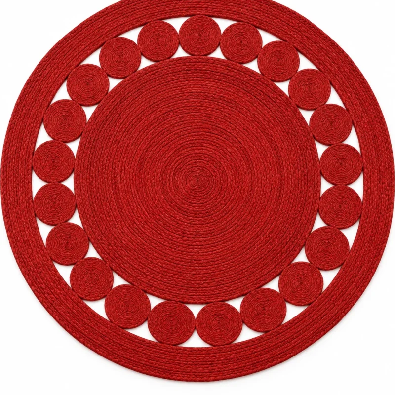 8d8755f4-7c89-4573-9970-c6d9555b330d Handmade Red Round Jute Rug with Braided Boho Design Eco-Friendly Area Rug