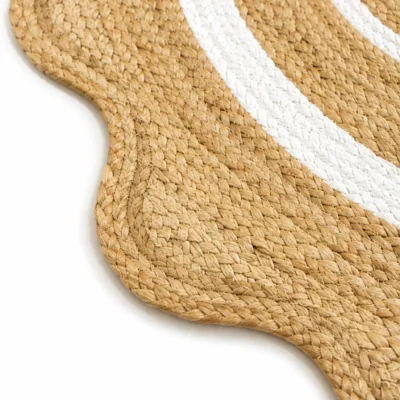 Round Jute Rug – Handwoven Natural Boho Area Rug with White Border