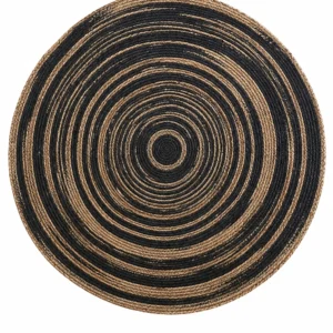 Handmade Black and Natural Rectangular Jute Rug Modern Boho Area Rug