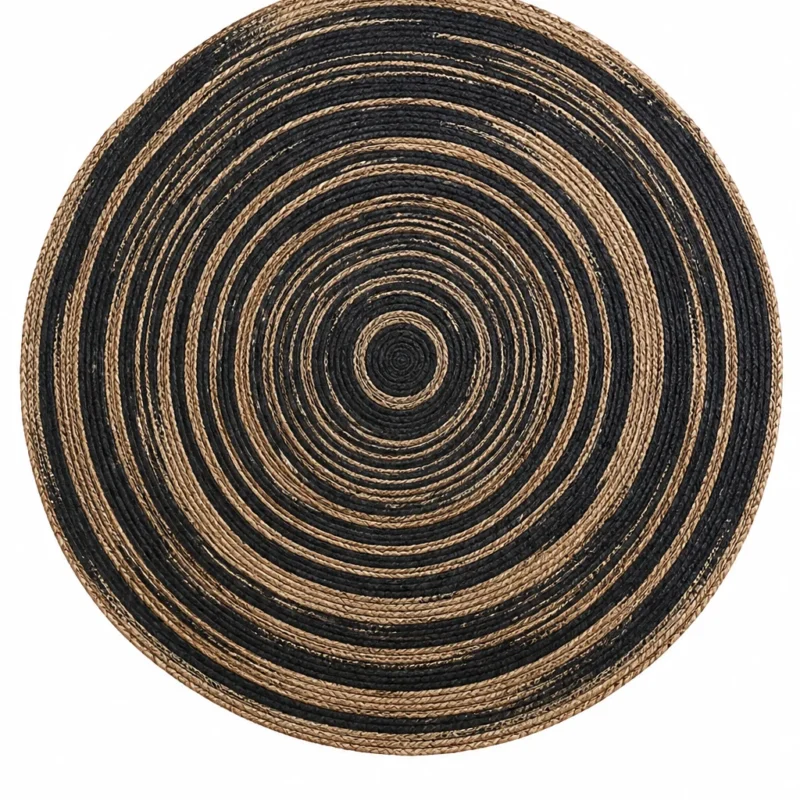 9679f701-9814-4ffd-a04a-a8309bccda16 Handmade Black and Natural Rectangular Jute Rug Modern Boho Area Rug