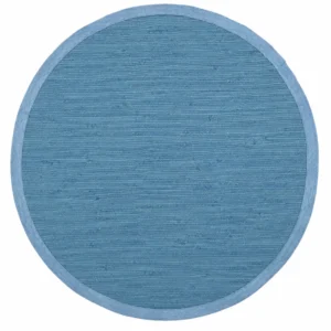 Handwoven Blue Round Jute Rug Coastal Farmhouse Area Rug for Living Room