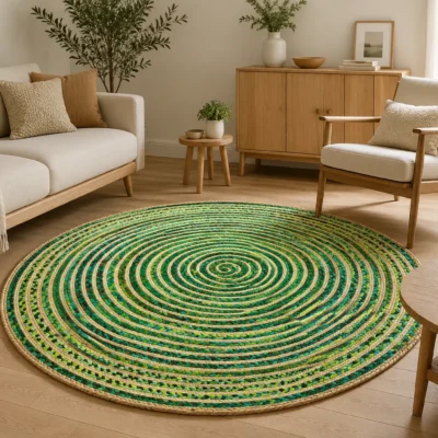 Handmade Green Braided Round Jute Rug Handmade Green Braided Round Jute Rug Eco-Friendly Natural Area Rug