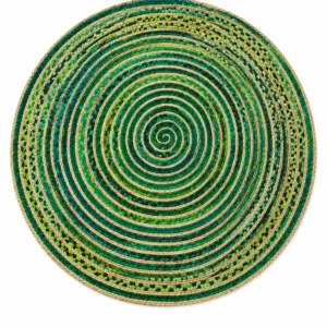 Handmade Green Braided Round Jute Rug Eco-Friendly Natural Area Rug