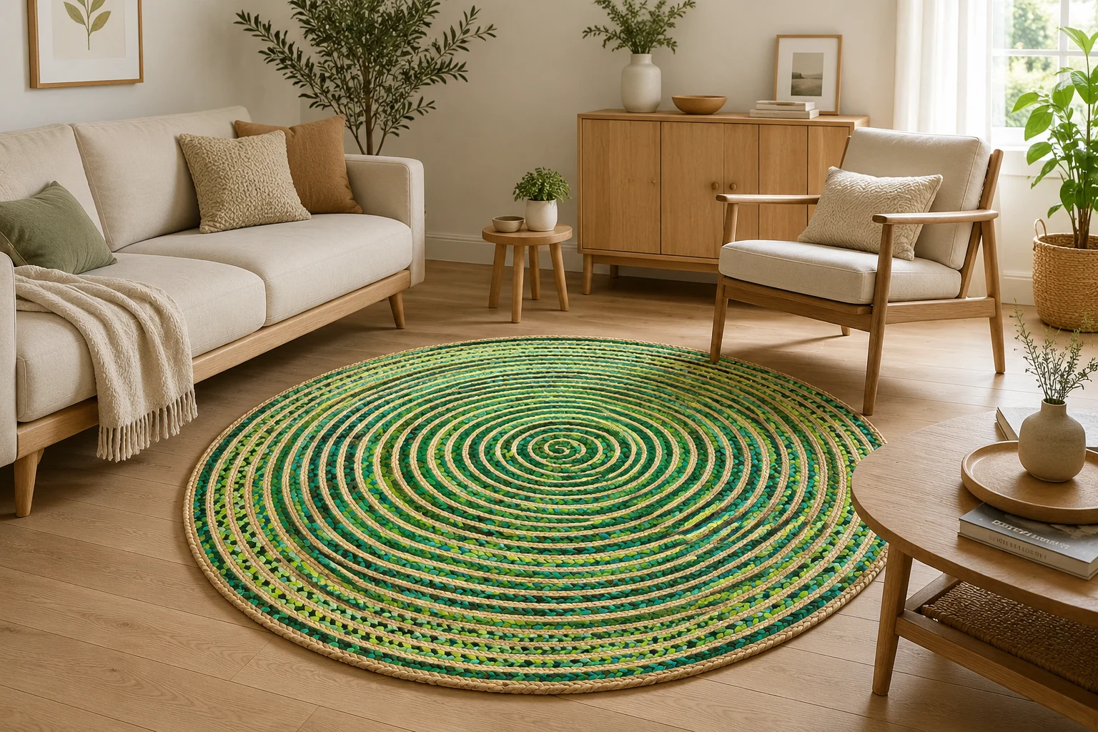 Handmade Green Braided Round Jute Rug Handmade Green Braided Round Jute Rug Eco-Friendly Natural Area Rug