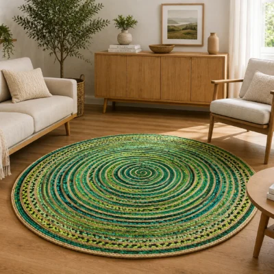 Handmade Green Braided Round Jute Rug11 Handmade Green Braided Round Jute Rug Eco-Friendly Natural Area Rug