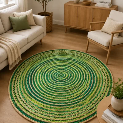 Handmade Green Braided Round Jute Rug2 Handmade Green Braided Round Jute Rug Eco-Friendly Natural Area Rug