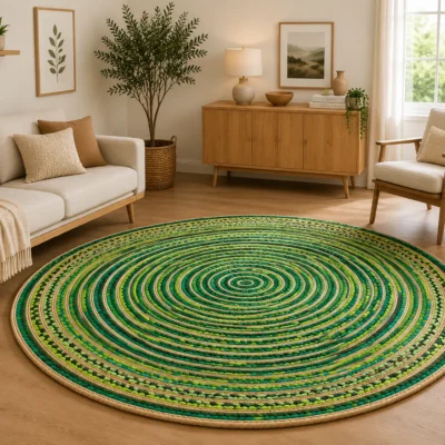 Handmade Green Braided Round Jute Rug4 Handmade Green Braided Round Jute Rug Eco-Friendly Natural Area Rug