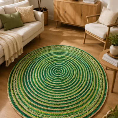 Handmade Green Braided Round Jute Rug6 Handmade Green Braided Round Jute Rug Eco-Friendly Natural Area Rug