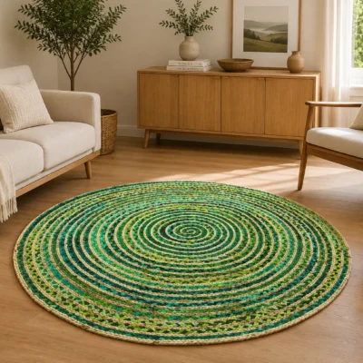 Handmade Green Braided Round Jute Rug9 Handmade Green Braided Round Jute Rug Eco-Friendly Natural Area Rug