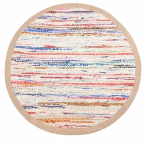 Handmade Multicolor Chindi Round Rug  Boho Cotton Area Rug