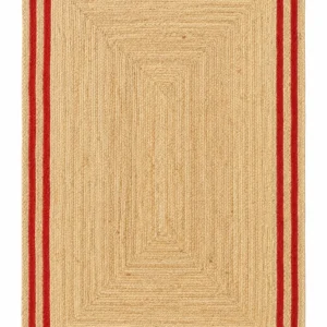 Handmade Natural Jute Area Rug with Red Border Rectangular Braided Jute Rug