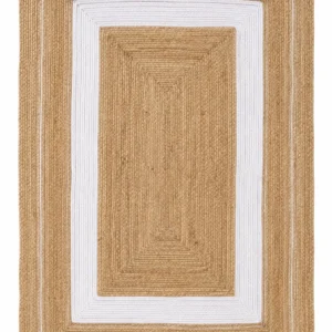Handmade Natural Jute Area Rug with White Border