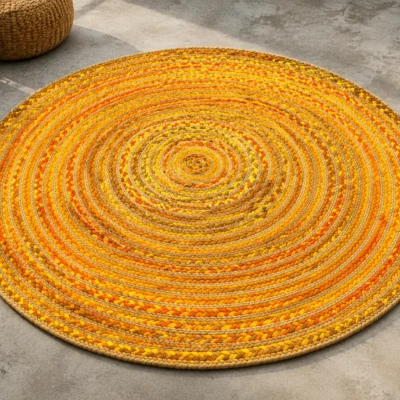 Handmade Yellow Braided Round Jute Rug