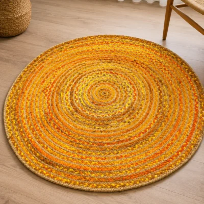 Handmade Yellow Braided Round Jute Rug