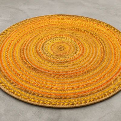 Handmade Yellow Braided Round Jute Rug