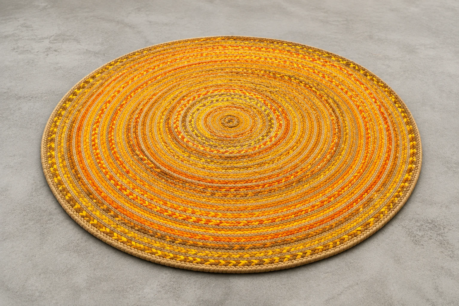 Handmade Yellow Braided Round Jute Rug