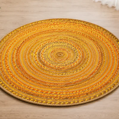 Handmade Yellow Braided Round Jute Rug