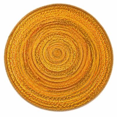 Handmade Yellow Braided Round Jute Rug