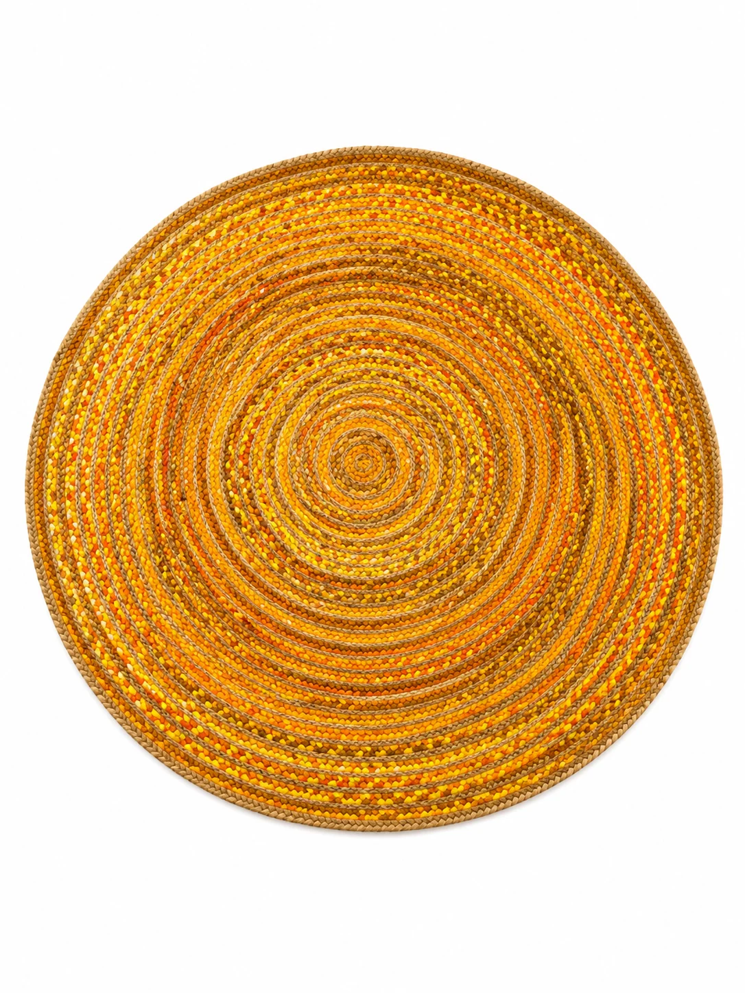 Handmade Yellow Braided Round Jute Rug