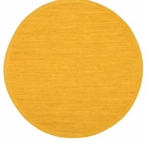 Handmade Yellow Chindi Round Rug displayed in a modern boho living room