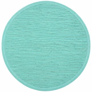 Handmade Cotton Chindi Round Rug – Turquoise Woven Boho Area Rug for Living Room, Bedroom & Entryway