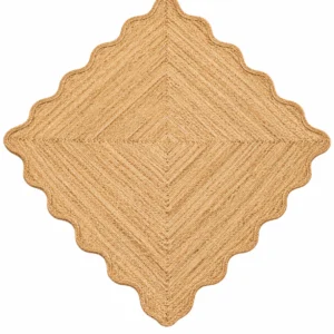 Handwoven Natural Jute Rug with Scalloped Edge, Handmade Braided Area Rug, Natural Fiber Rug, Custom Size