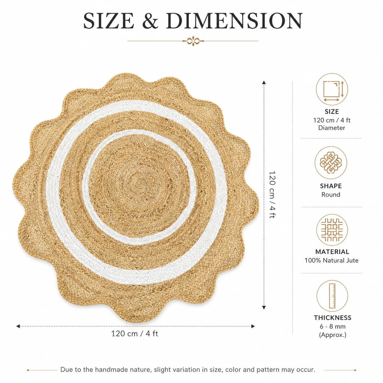 Round Jute Rug – Handwoven Natural Boho Area Rug with White Border