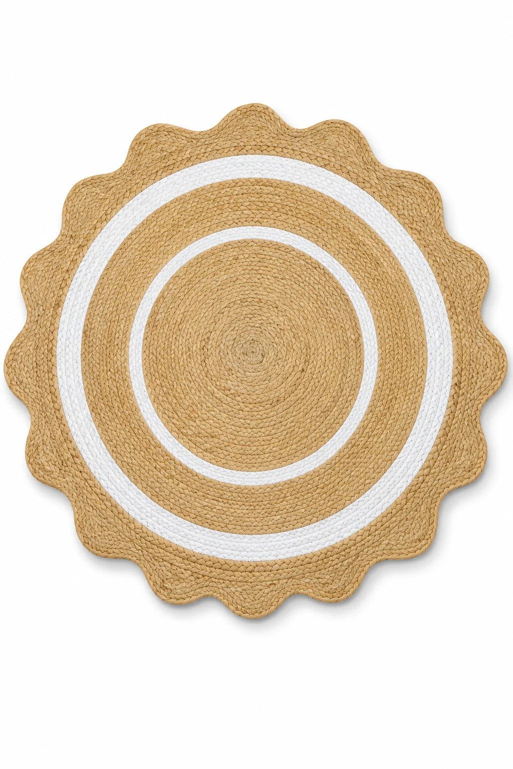 Round Jute Rug – Handwoven Natural Boho Area Rug with White Border