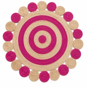Pink Round Jute Rug – Handmade Braided Natural Fiber Area Rug
