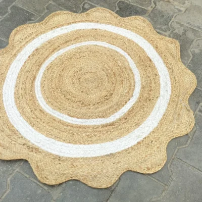 Round Jute Rug – Handwoven Natural Boho Area Rug with White Border