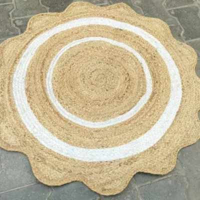 Round Jute Rug – Handwoven Natural Boho Area Rug with White Border