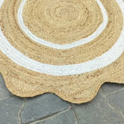 Round Jute Rug – Handwoven Natural Boho Area Rug with White Border
