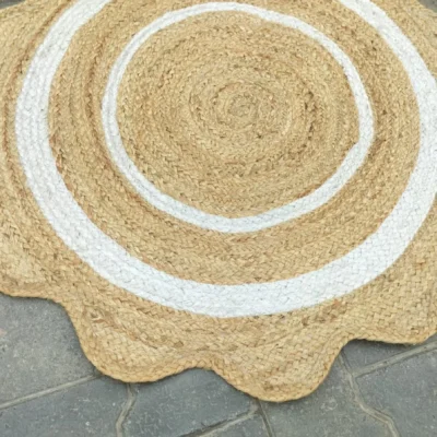 Round Jute Rug – Handwoven Natural Boho Area Rug with White Border