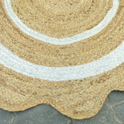 Round Jute Rug – Handwoven Natural Boho Area Rug with White Border