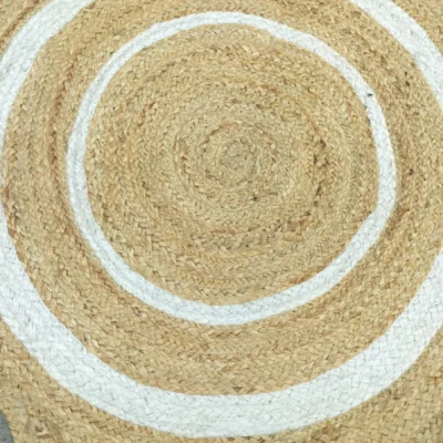 Round Jute Rug – Handwoven Natural Boho Area Rug with White Border