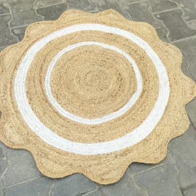 Round Jute Rug – Handwoven Natural Boho Area Rug with White Border