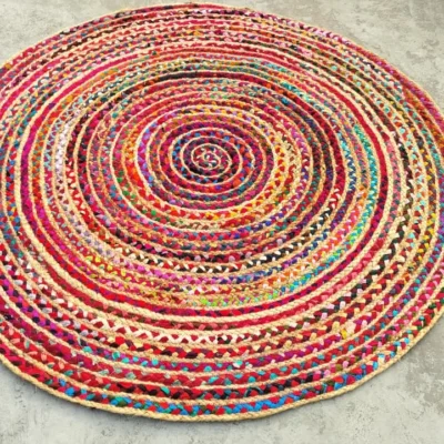 Handwoven Round Multicolor Boho Jute Rug