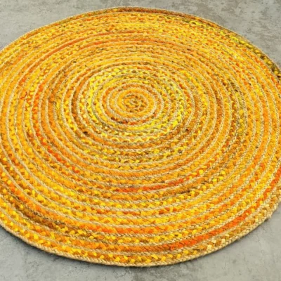 Handmade Yellow Braided Round Jute Rug