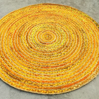 Handmade Yellow Braided Round Jute Rug