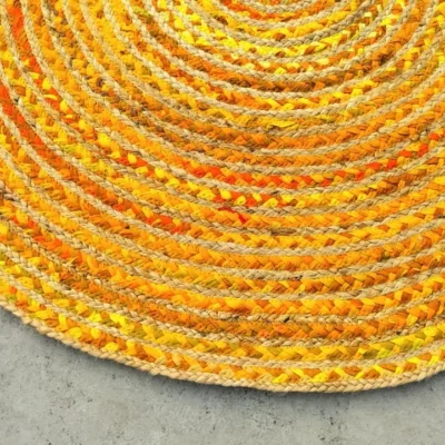 Handmade Yellow Braided Round Jute Rug