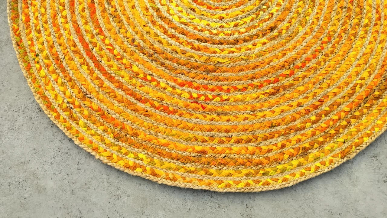 Handmade Yellow Braided Round Jute Rug