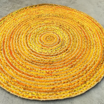 Handmade Yellow Braided Round Jute Rug