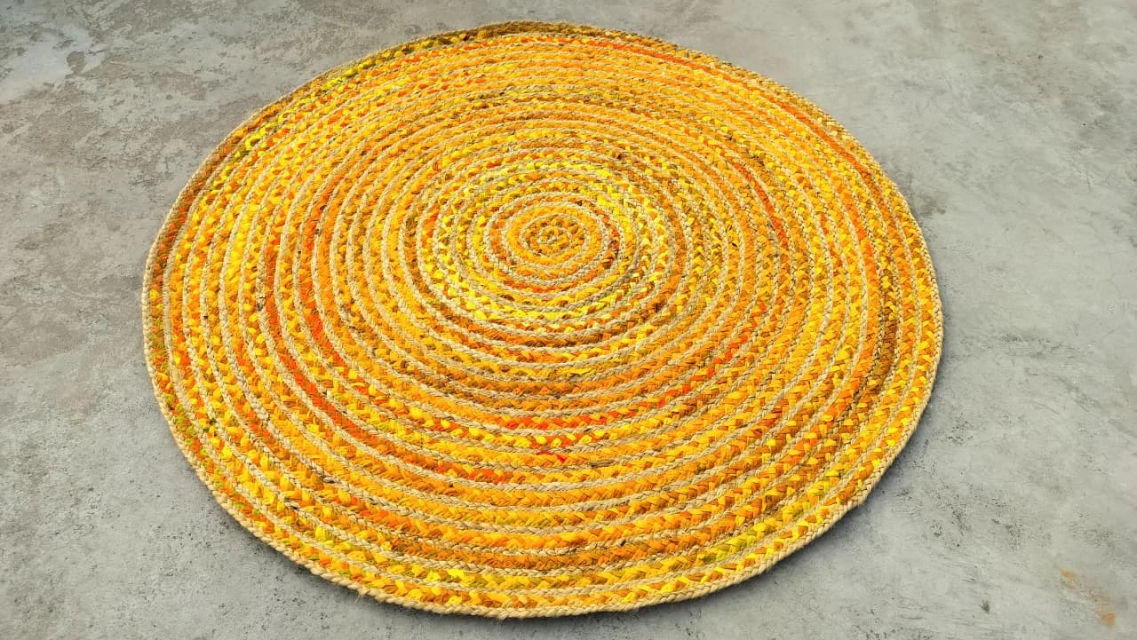 Handmade Yellow Braided Round Jute Rug