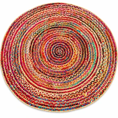 Handwoven Round Multicolor Boho Jute Rug