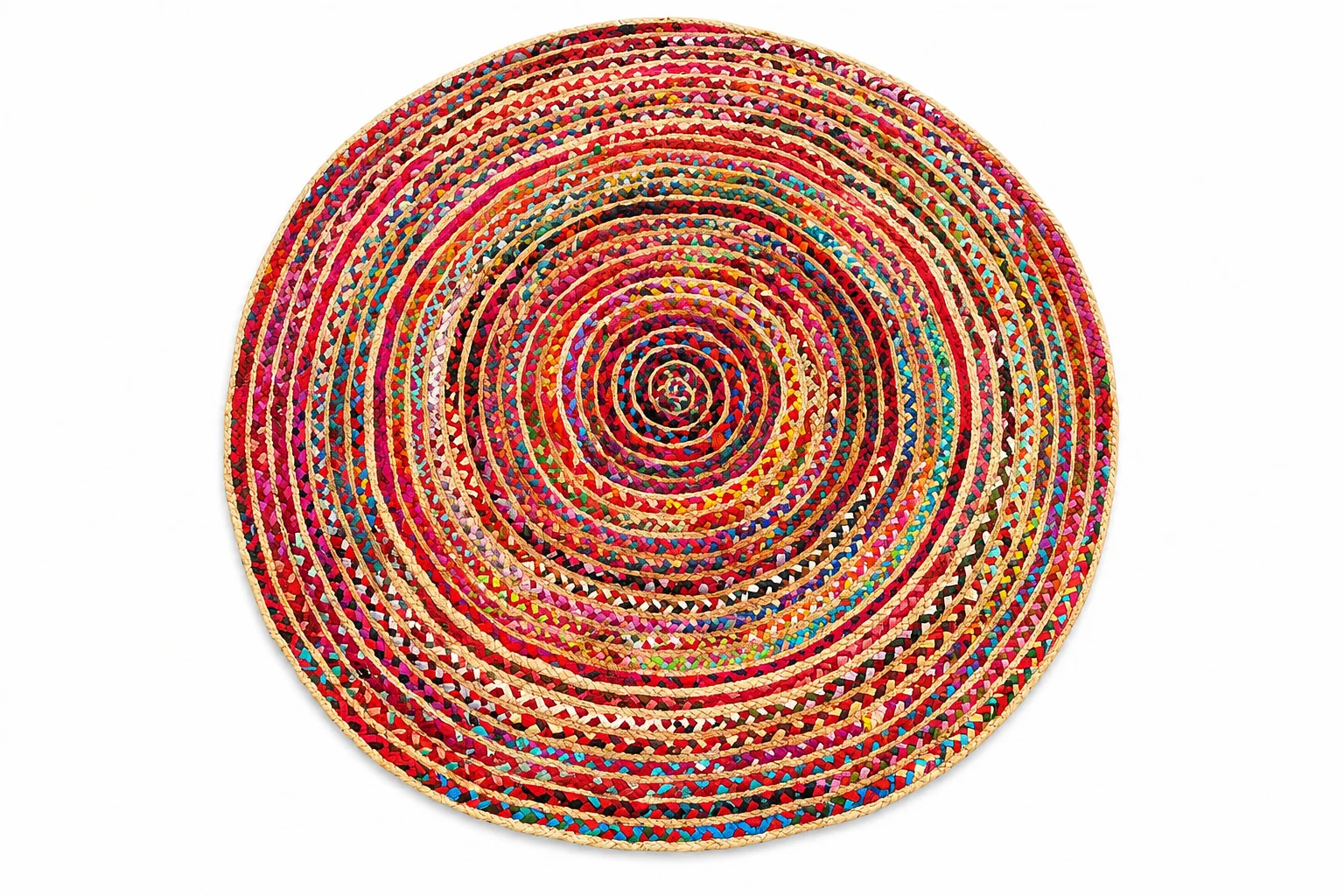 Handwoven Round Multicolor Boho Jute Rug