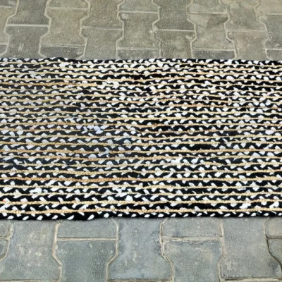 Handmade Black & Natural Braided Cotton Jute Area Rug