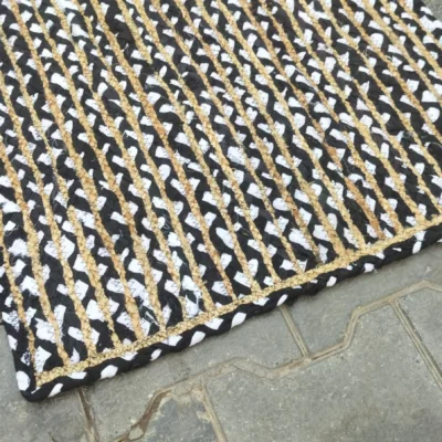 Handmade Black & Natural Braided Cotton Jute Area Rug