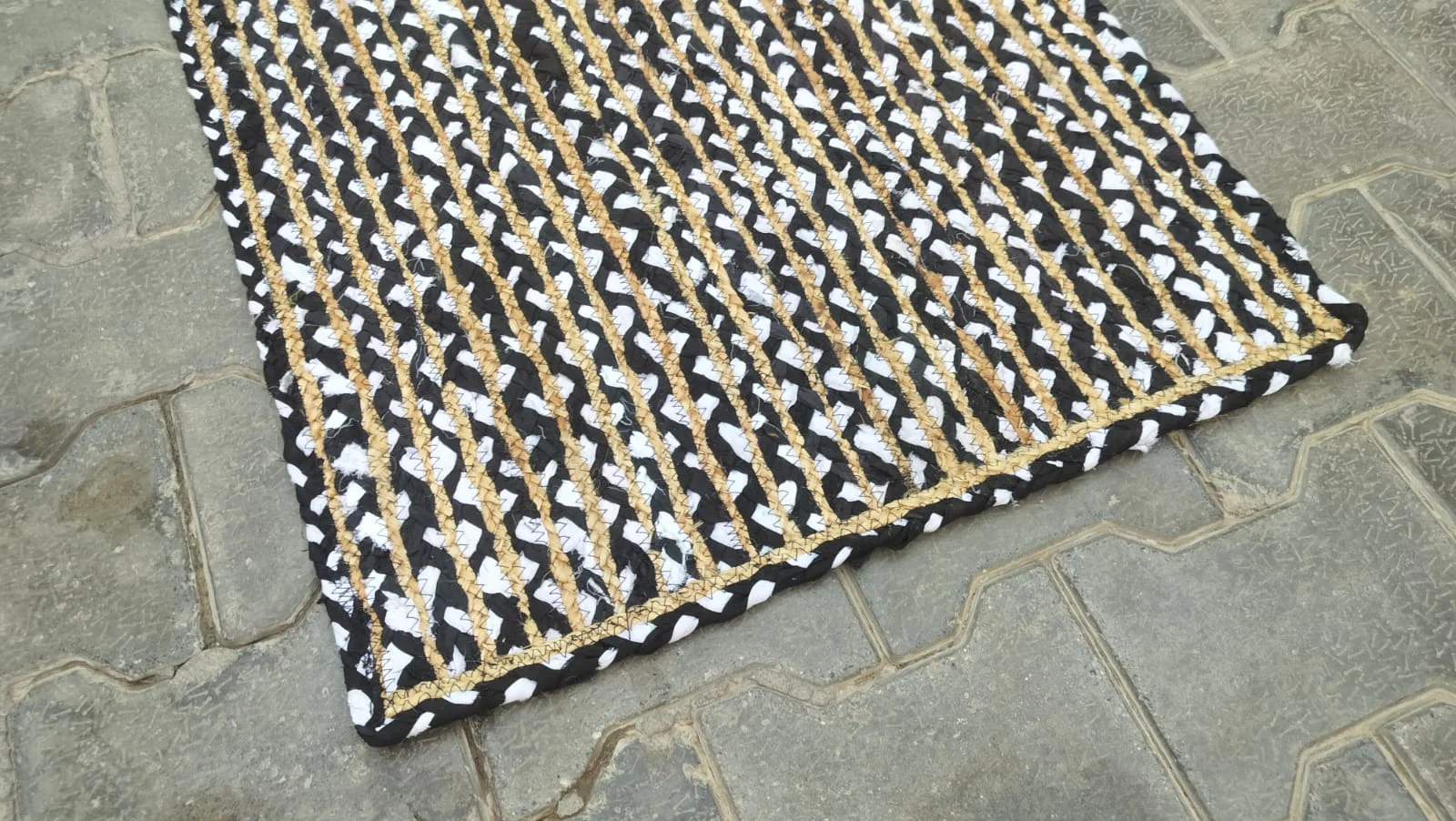 Handmade Black & Natural Braided Cotton Jute Area Rug